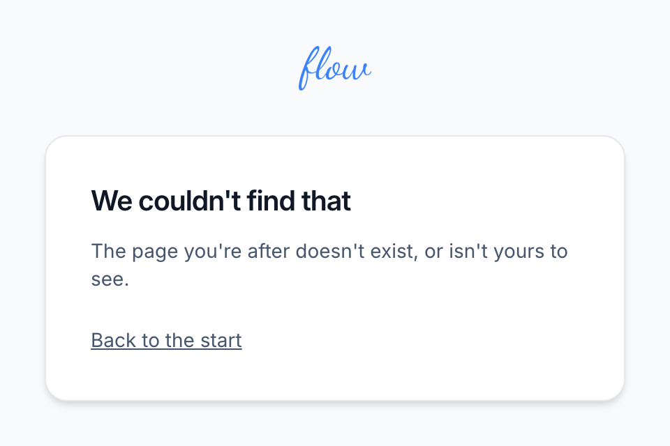 Flow's page for an address that doesn't exist, with a link back to the start.