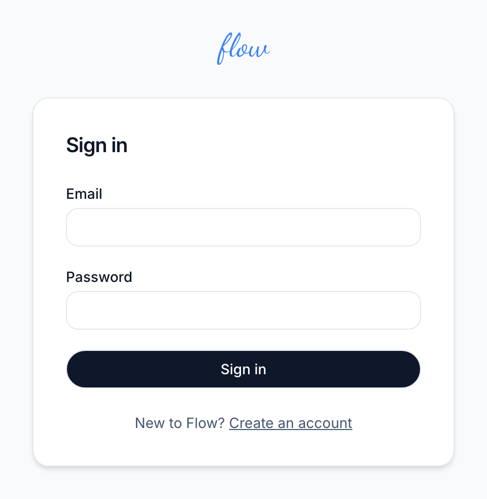 Flow's sign-in page, with boxes for your email and password and a Sign in button.